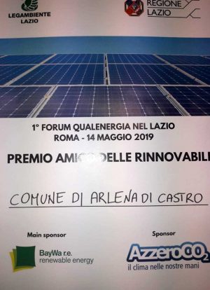 Roma - L'attestato ricevuto dal comune di Arlena di Castro