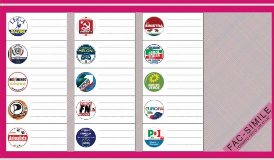 Elezioni europee 2019 - La scheda elettorale Circoscrizione Italia Centrale
