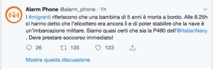 Il post di Alarm phone