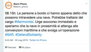 Il post di Alarm phone