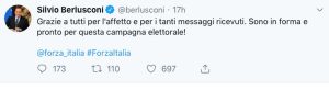 Il post di Silvio Berlusconi sulle sue condizioni di salute
