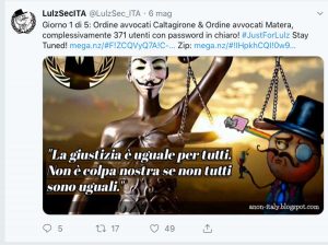 L'annuncio dell'attacco hacker ai danni degli avvocati romani
