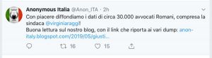 L'annuncio dell'attacco hacker ai danni degli avvocati romani