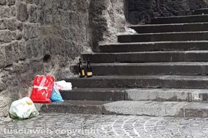 Viterbo - Bottiglie e rifiuti in via Vallepiatta