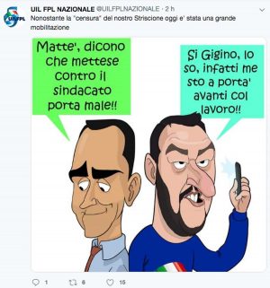 La vignetta sullo striscione della Uil