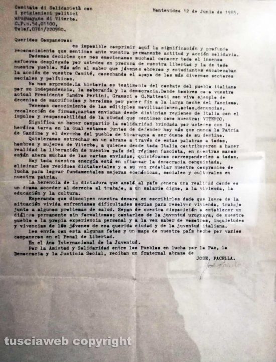 Viterbo - La lettera di José Pacella
