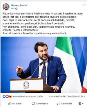 Il post di Matteo Salvini in risposta a una possibile procedura di infrazione nei confronti dell'Italia