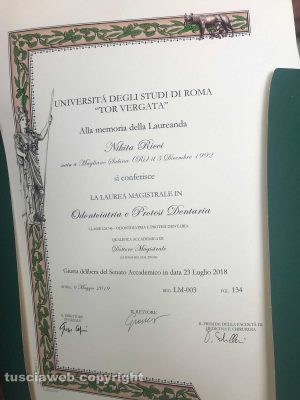 Roma - Università Tor Vergata - La laurea in ricordo di Nikita Ricci