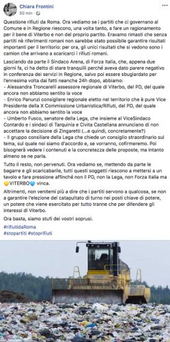 Il post di Chiara Frontini sulla questione rifiuti da Roma