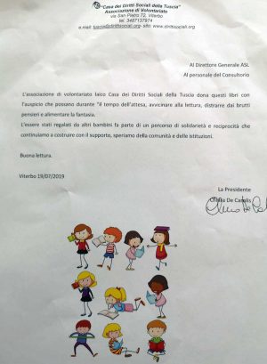 Casa dei diritti sociali della Tuscia dona libri e giochi al Consultorio familiare