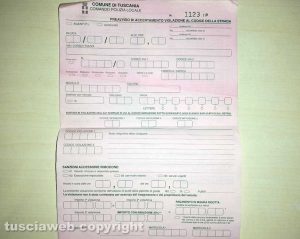Tuscania - La multa presa dalla signora Pina Olimpieri