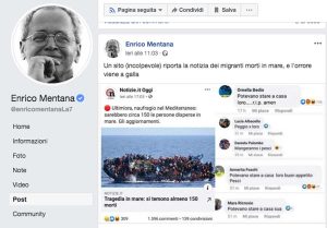 Enrico Mentana riporta sul suo profilo Facebook il commento di Annalisa Foschi