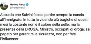 Il tweet di Matteo Renzi contro Salvini