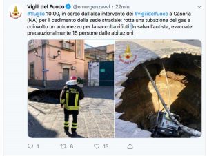Casoria - Il Tweet dei vigili del fuoco