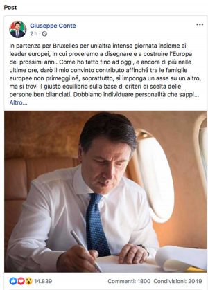 Il post di Giuseppe Conte sulle nomine europee