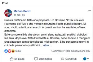Il post di Matteo Renzi su un possibile accordo con M5s 