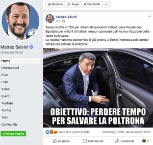 Il post di Salvini su Facebook