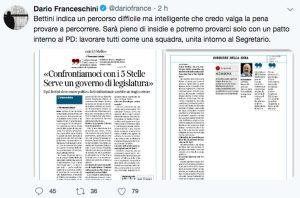 Roma - Il tweet di Goffredo Bettini 