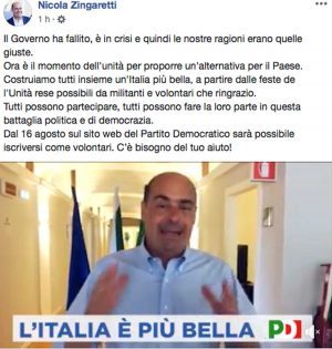 Roma - Il post di Nicola Zingaretti 