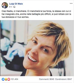 Il post di Luigi Di Maio per la morte di Nadia Toffa