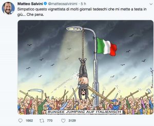 Il post di Matteo Salvini sulla vignetta provocatoria nei suoi confronti