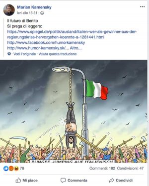 Il post di Marian Kamensky sulla vignetta provocatoria nei confronti di Salvini