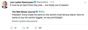 Il post di Lars Lokke Rasmussen sul possibile acquisto della Groenlandia da parte degli Stati Uniti