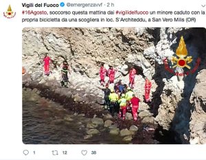 San Vero Milis - Il post dei vigili del fuoco sull'incidente sulla scogliera