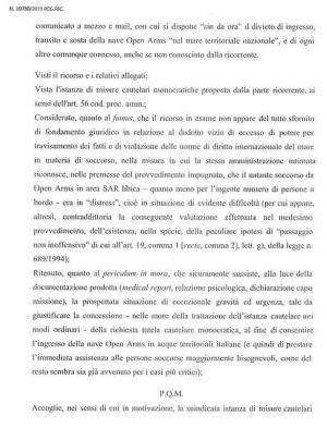 Open Arms - il decreto del Tar del Lazio