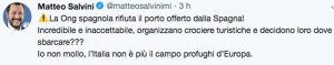Il post di Matteo Salvini in risposta al portavoce di Open arms