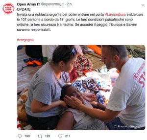 Il Tweet di Open arms Italia