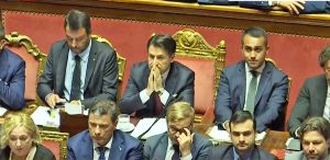 Roma - Salvini, Conte e Di Maio in Senato