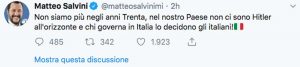 Il Tweet di Matteo Salvini