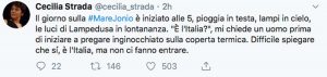 Lampedusa - Il Tweet di Cecilia strada sulla situazione a bordo della nave Mare Jonio