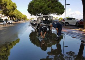 Tarquinia - Strade allagate al lido - L'intervento dell'Aeopc