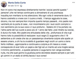 Il post di Marta Della Corte, figlia della vittima Franco Della Corte
