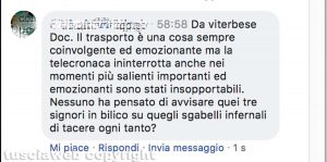 Macchina di Santa Rosa - Uno dei tantissimi commenti che criticano la diretta