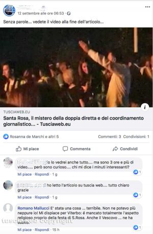 Santa Rosa - Diretta Social - Il commento su Facebook di Romano Mallucci, frate Agostino Mallucci ex parroco di San Francesco