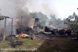 Bolsena - Incendio in un capannone agricolo