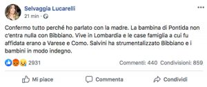 Il post di Selvaggia Lucarelli su Salvini che invita una bambina di Bibbiano sul palco di Pontida