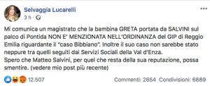 Il post di Selvaggia Lucarelli su Salvini che invita una bambina di Bibbiano sul palco di Pontida
