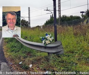 Schianto auto-bus sulla Flaminia - Il luogo dell'incidente - Nel riquadro: Ermanno Scatolini