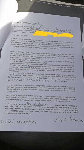 La denuncia di Candida Pittoritto ai carabinieri