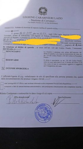 La denuncia di Candida Pittoritto ai carabinieri