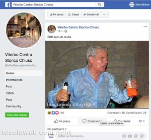 Viterbo - Il sindaco Giovanni Arena festeggia - Il post di Viterbo centro storico chiuso