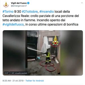 Torino - Incendio nella Cavallerizza reale