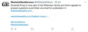 Il post del Westside Seattle su una collaborazione con Amanda Knox