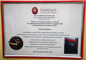 La targa di Sveva Savarese allo Shooting Club Vasanello