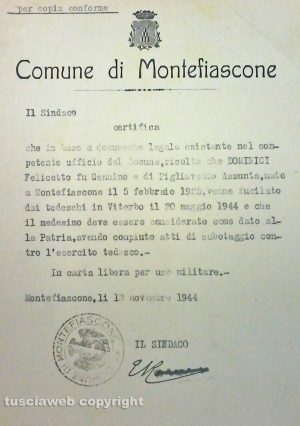 Montefiascone - Archivio storico - L'atto di notorietà di Felicetto Dominici
