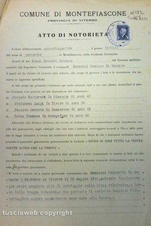Montefiascone - Archivio storico - L'atto di notorietà di Felicetto Dominici